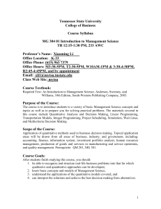 Tennessee State University College of Business Course Syllabus