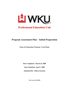 Professional Education Unit Program Assessment Plan – Initial Preparation