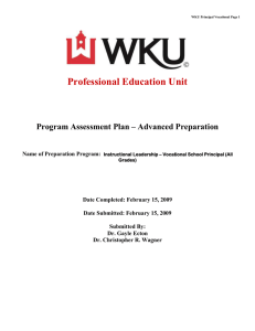 Professional Education Unit Program Assessment Plan – Advanced Preparation