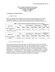 M.A.E. School Counseling P-12 and Rank I Annual Program Assessment Report