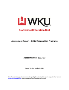 Professional Education Unit      Assessment Report ‐ Initial Preparation Programs 