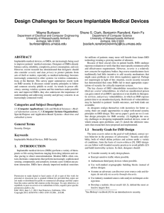 Design Challenges for Secure Implantable Medical Devices Wayne Burleson