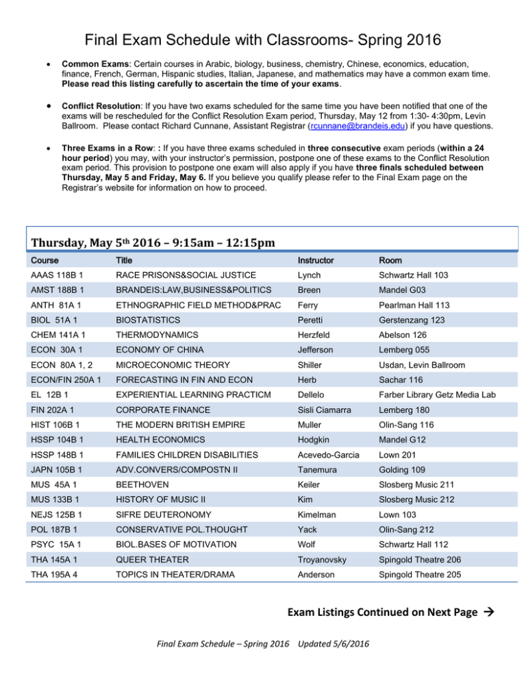 Final Exam Schedule Berkeley Spring 2022 Final Exam Schedule With Classrooms- Spring 2016