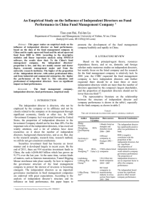 An Empirical Study on the Influence of Independent Directors on... Performance in China Fund Management Company