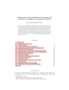 ORTHOGONAL DECOMPOSITION OF THE SPACE OF ALGEBRAIC NUMBERS AND LEHMER’S PROBLEM