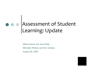 Assessment of Student Learning: Update Marty Krauss and Jean Eddy Michaele Whelan and Kim Godsoe