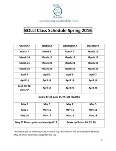 BOLLI Class Schedule Spring 2016