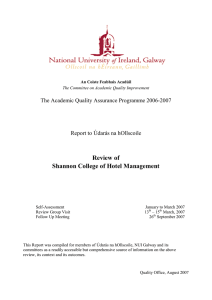 Review of Shannon College of Hotel Management Report to Údarás na hOllscoile