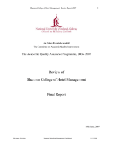 Review of Shannon College of Hotel Management Final Report