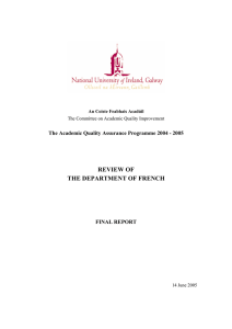 REVIEW OF THE DEPARTMENT OF FRENCH FINAL REPORT