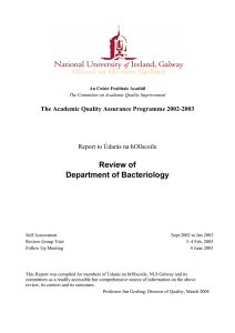 Review of Department of Bacteriology  The Academic Quality Assurance Programme 2002-2003