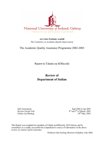 Review of Department of Italian The Academic Quality Assurance Programme 2002-2003