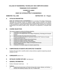 COLLEGE OF ENGINEERING, TECHNOLOGY AND COMPUTER SCIENCE TENNESSEE STATE UNIVERSITY COURSE SYLLABUS FOR