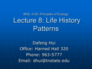 Lecture 8: Life History Patterns Dafeng Hui Office: Harned Hall 320