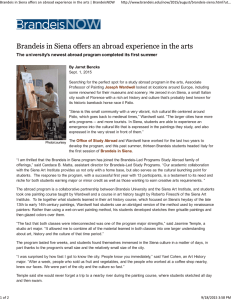 Brandeis in Siena oﬀers an abroad experience in the arts | BrandeisNOW h p://www.brandeis.edu/now/2015/august/brandeis‐siena.html?ut...