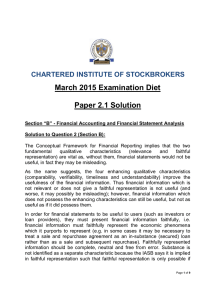 March 2015 Examination Diet  Paper 2.1 Solution CHARTERED INSTITUTE OF STOCKBROKERS