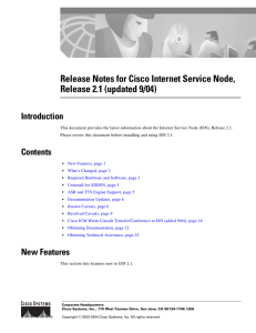 Release Notes for Cisco Internet Service Node, Release 2.1 (updated 9/04) Introduction