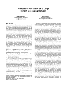 Planetary-Scale Views on a Large Instant-Messaging Network Jure Leskovec Eric Horvitz