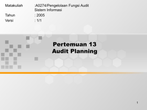Pertemuan 13 Audit Planning Matakuliah :A0274/Pengelolaan Fungsi Audit