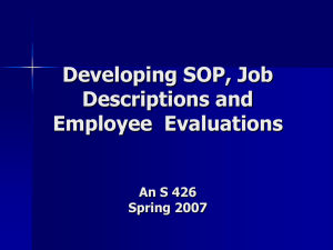 Developing SOP, Job Descriptions and Employee  Evaluations An S 426