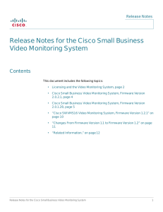 Release Notes for the Cisco Small Business Video Monitoring System Contents Release Notes