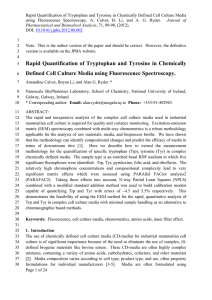 Rapid Quantification of Tryptophan and Tyrosine in Chemically Defined Cell... Journal of DOI: Pharmaceutical and Biomedical Analysis