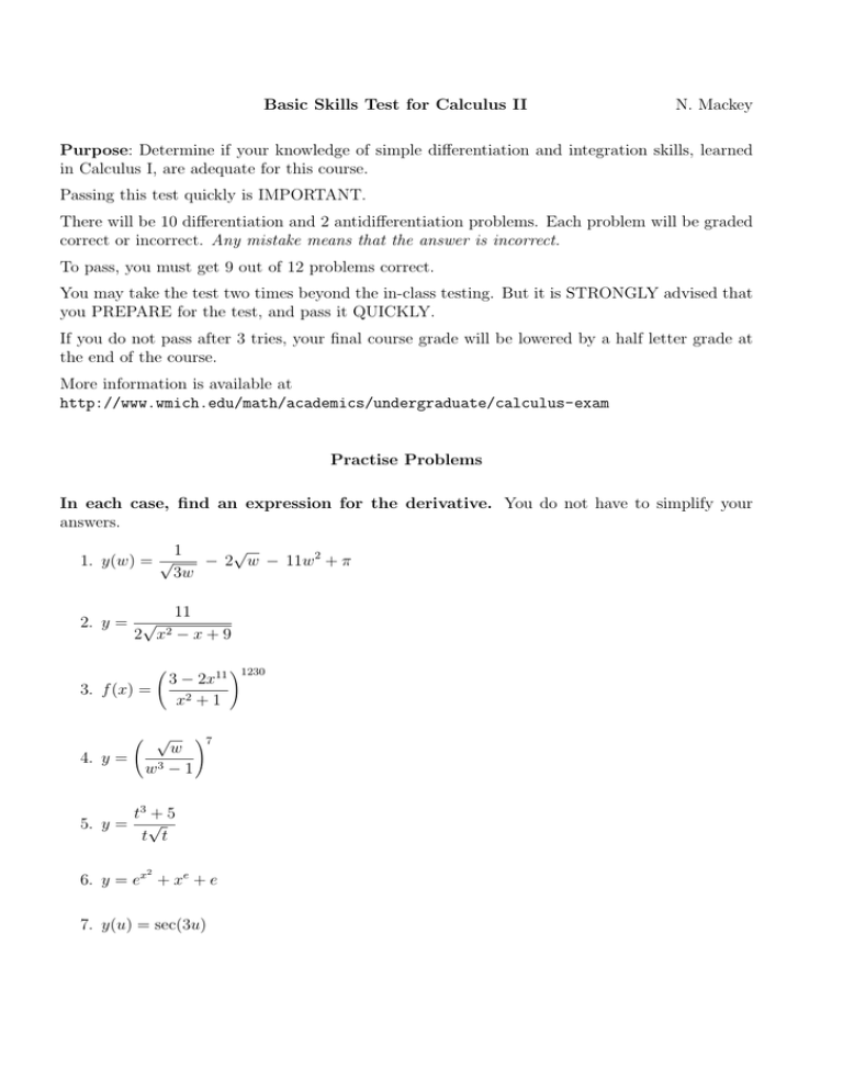 basic-skills-test-for-calculus-ii-n-mackey