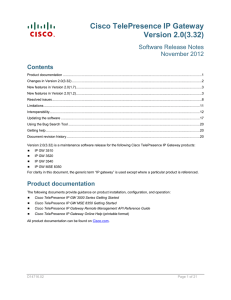 Cisco TelePresence IP Gateway Version 2.0(3.32) Software Release Notes November 2012