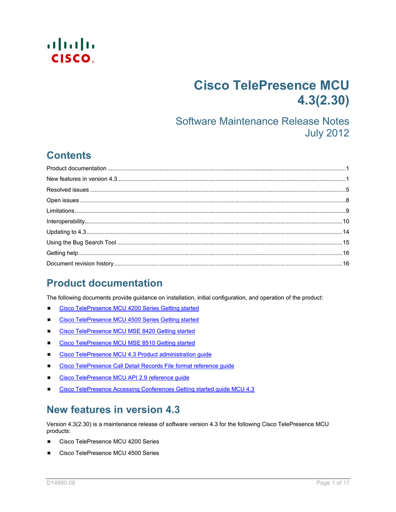 cisco telepresence software release notes