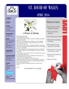 ST. DAVID OF WALES APRIL 2016 A Prayer in Spring