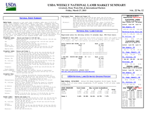 USDA WEEKLY NATIONAL LAMB SUMMARY MARKET . 22 No. 12