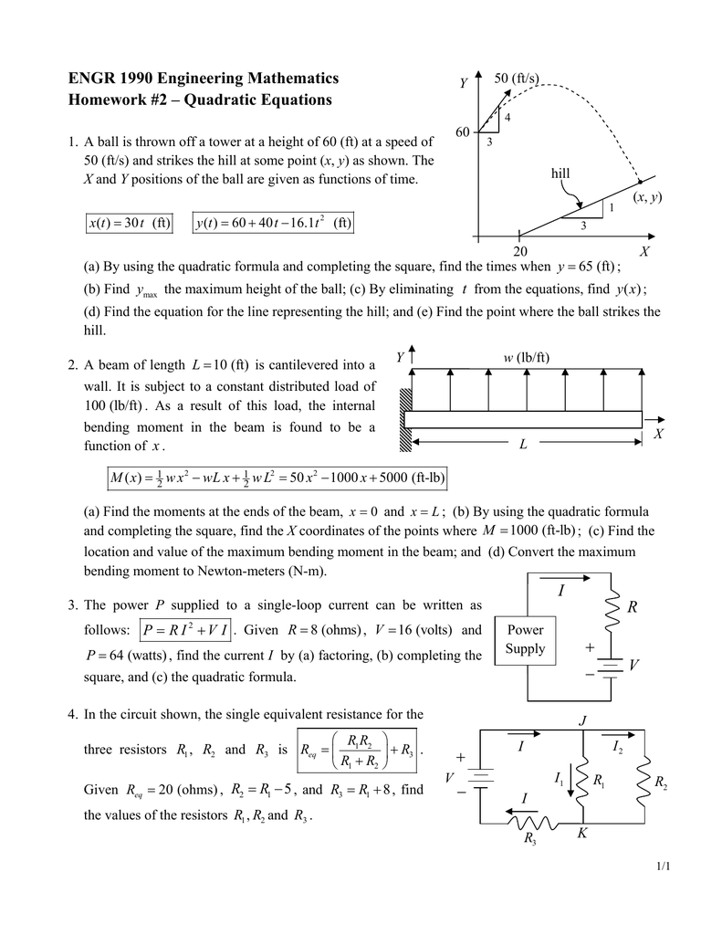 Engr 1990 Engineering Mathematics Homework 2 Quadratic Equations