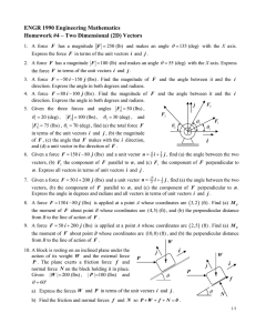 ENGR 1990 Engineering Mathematics Homework #4 – Two Dimensional (2D) Vectors 
