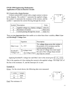 ENGR 1990 Engineering Mathematics Application of Lines in Electric Circuits