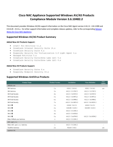 Cisco NAC Appliance Supported Windows AV/AS Products Compliance Module Version 3.6.10482.2