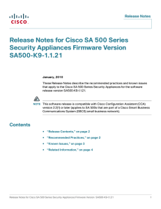 Release Notes for Cisco SA 500 Series Security Appliances Firmware Version SA500-K9-1.1.21