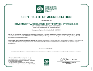GOVERNMENT AND MILITARY CERTIFICATION SYSTEMS, INC.