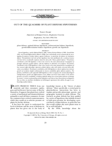 OUT OF THE QUAGMIRE OF PLANT DEFENSE HYPOTHESES March 2003 Nancy Stamp