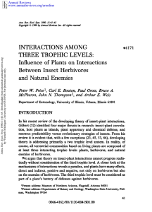 INTERACTIONS  AMONG THREE TROPHIC LEVELS: Influence of  Plants on Interactions