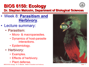 BIOS 6150: Ecology  • Parasitism and