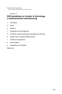 Annex 7 WHO guidelines on transfer of technology in pharmaceutical manufacturing