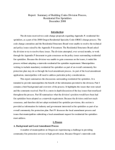 Report:  Summary of Building Codes Division Process, Residential Fire Sprinklers