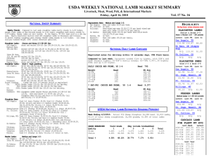 USDA WEEKLY NATIONAL LAMB SUMMARY MARKET Vol. 17 No. 16