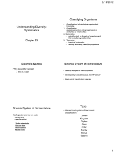 Classifying Organisms Understanding Diversity: Systematics 2/13/2012