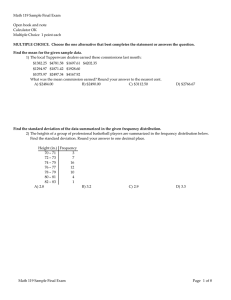 Math 119 Sample Final Exam Open book and note Calculator OK Multiple Choice  1 point each