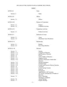 BYLAWS OF THE UNITED STATES ACADEMIC DECATHLON INDEX ARTICLE I Name