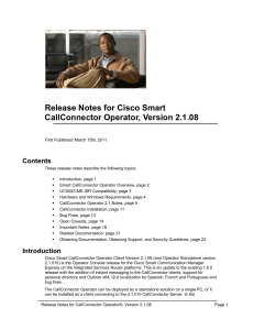 Release Notes for Cisco Smart CallConnector Operator, Version 2.1.08 Contents
