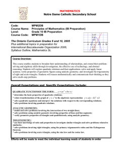 Code: MPM2DB Course Name:   Principles of Mathematics (IB Preparation)