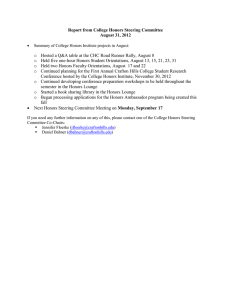 Report from College Honors Steering Committee August 31, 2012