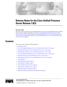 Release Notes for the Cisco Unified Presence Server Release 1.0(3)